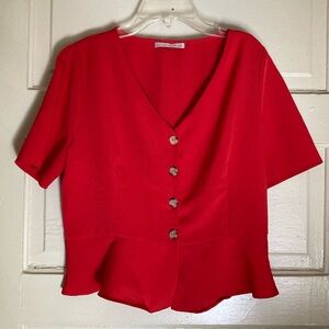 Active USA Red Peplum Button Top